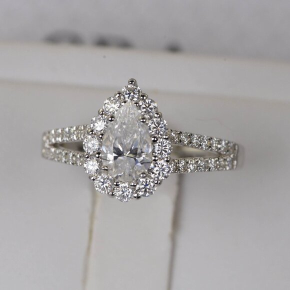 Certified 3.68ct Pear Cut Engagement Moissanite Ring - Picture 2 of 6